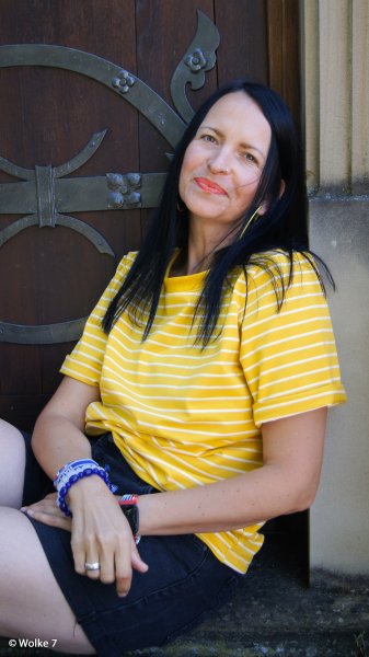 Baumwolljersey -Isa- Streifen - gelb weiss